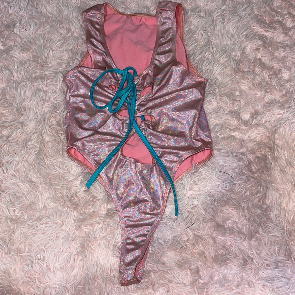 Holographic pink swimsuit size small